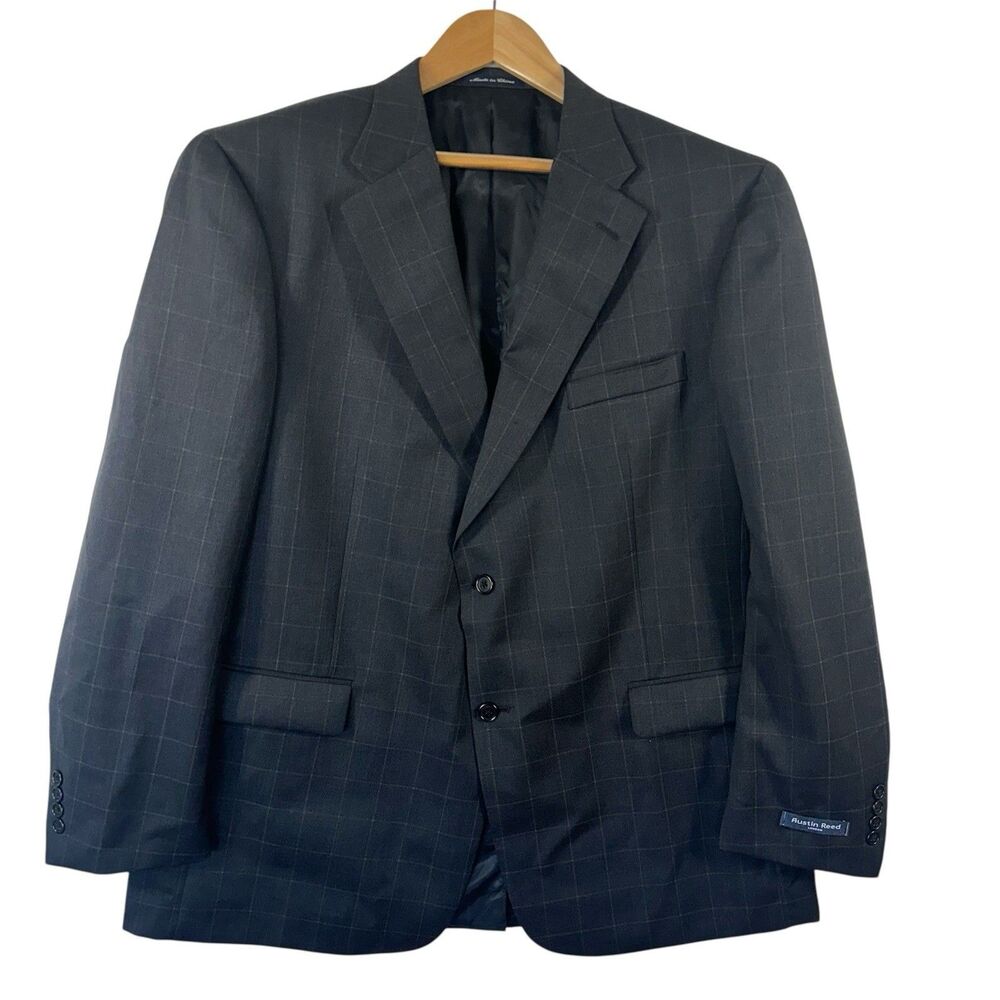 NWT Austin Reed Men’s 48R Wool Blazer Sport Coat Jacket Windowpane Plaid Gray